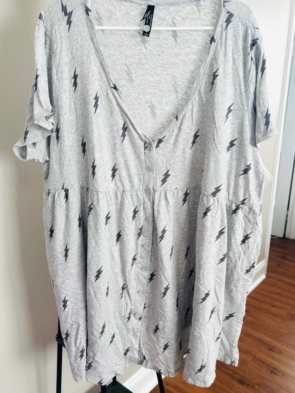 Torrid Gray Babydoll Lightning Bolt Blouse